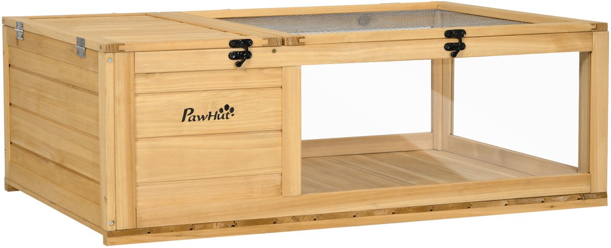 Schildpaddenverblijf - 91x60.5x32cm Houten Huis - Met Openklapbaar Dak En Ramen - Voor Binnen En Buiten - Geel