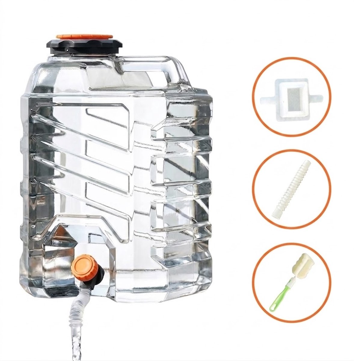 Watercontainer 20L met Kraan – PC Polycarbonaat Jerrycan – Hittebestendig & Sterk – Inclusief Reinigingsborstel & Slang – Voor Camping & Outdoor