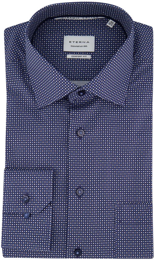 Blauw geprint Eterna overhemd met borstzak