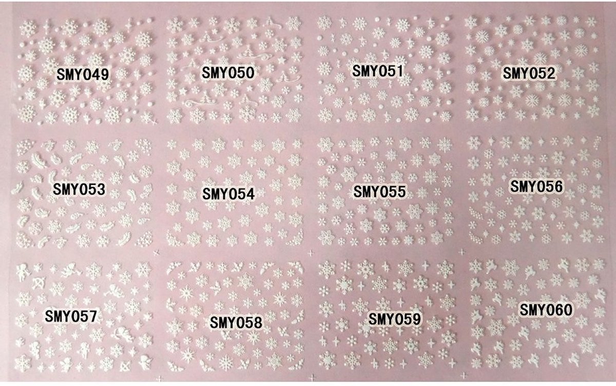 Allecto - 3D Nail Sticker - Kerst Snowflake - Glitter Effect - 12 Vellen - Nail Art Decoraties - Ideaal voor Feestdagen