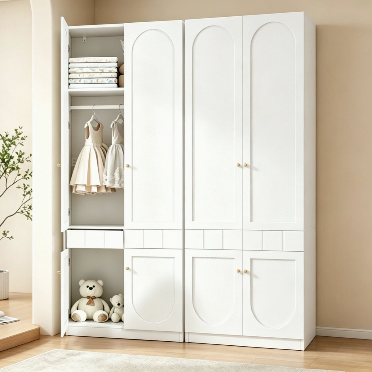 MODFU Kledingkastenset - 2-Deurs - Met Lades En Kledingroede - Strak Ontwerp - Slaapkamer - MDF - Wit - 160 X 50 X 200 Cm Wit (Model 4)