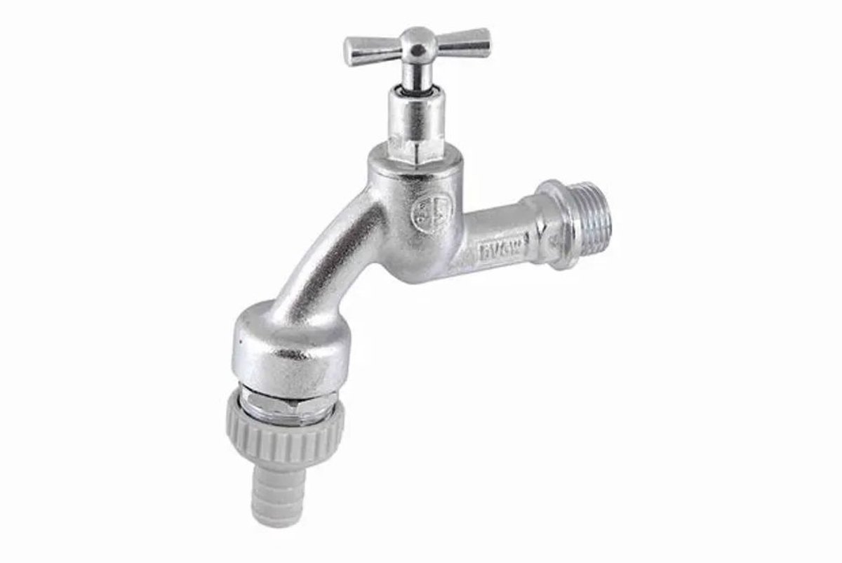 Schlösser Armaturen JS Uitloopventiel met buisbeluchter, met terugstroombeveiliging, met slangaansluiting, met knevelbediening, 1/2'', mat chroom, DVGW gekeurd, 0017491520001