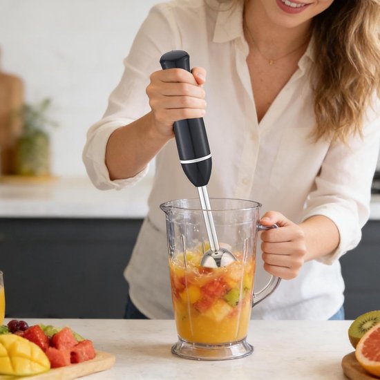 Handmixer Roestvrij Staal - Staafmixer Elektrisch - Maaltijden Bereiden - Krachtige Roestvrijstalen Snijder - 38 x 6.5 cm - Zilver — afbeelding 3