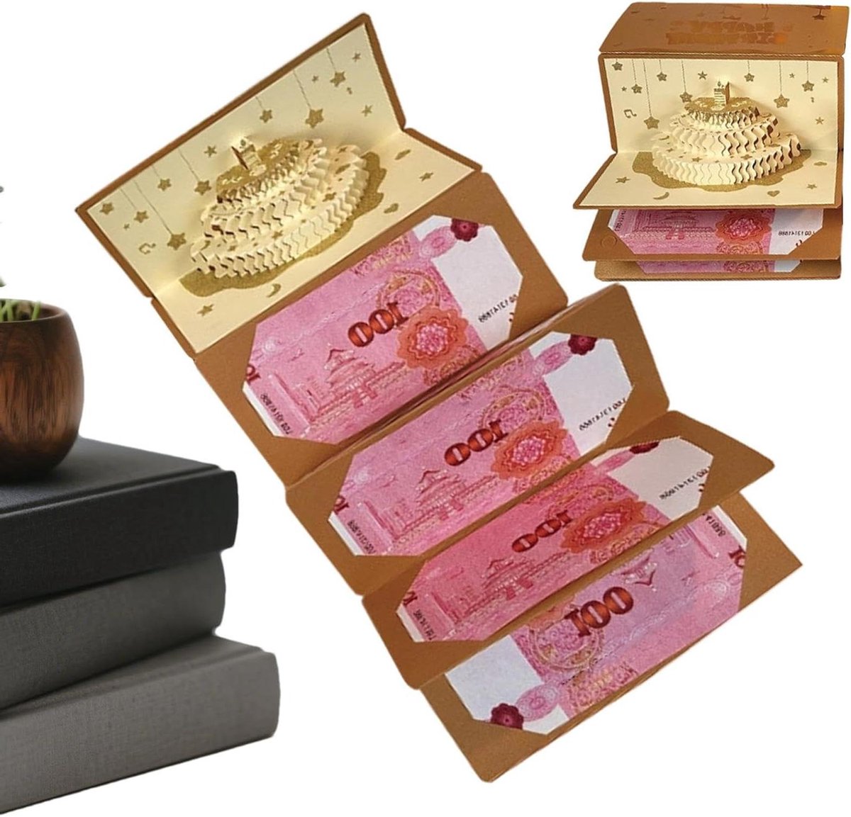 Geldgeschenkdoos - Muzikale envelophouder - Cadeau presenteren - Met licht en muziek - 185 cm - Goud