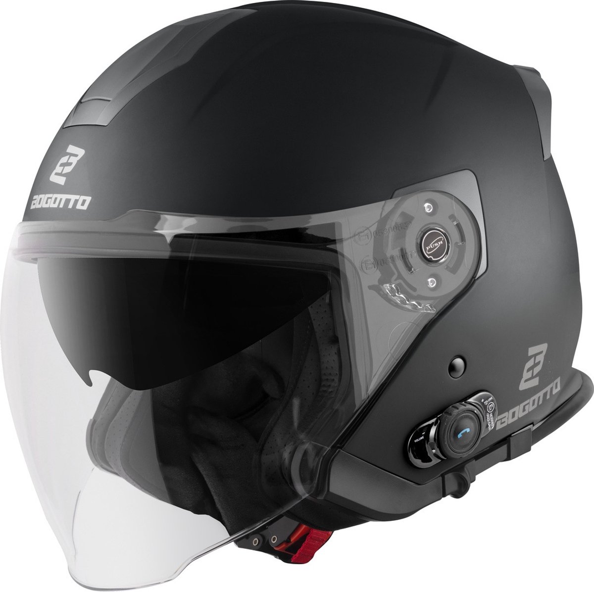 Bogotto H586 BT Solid Mat Zwart Bluetooth Jethelm - Helm