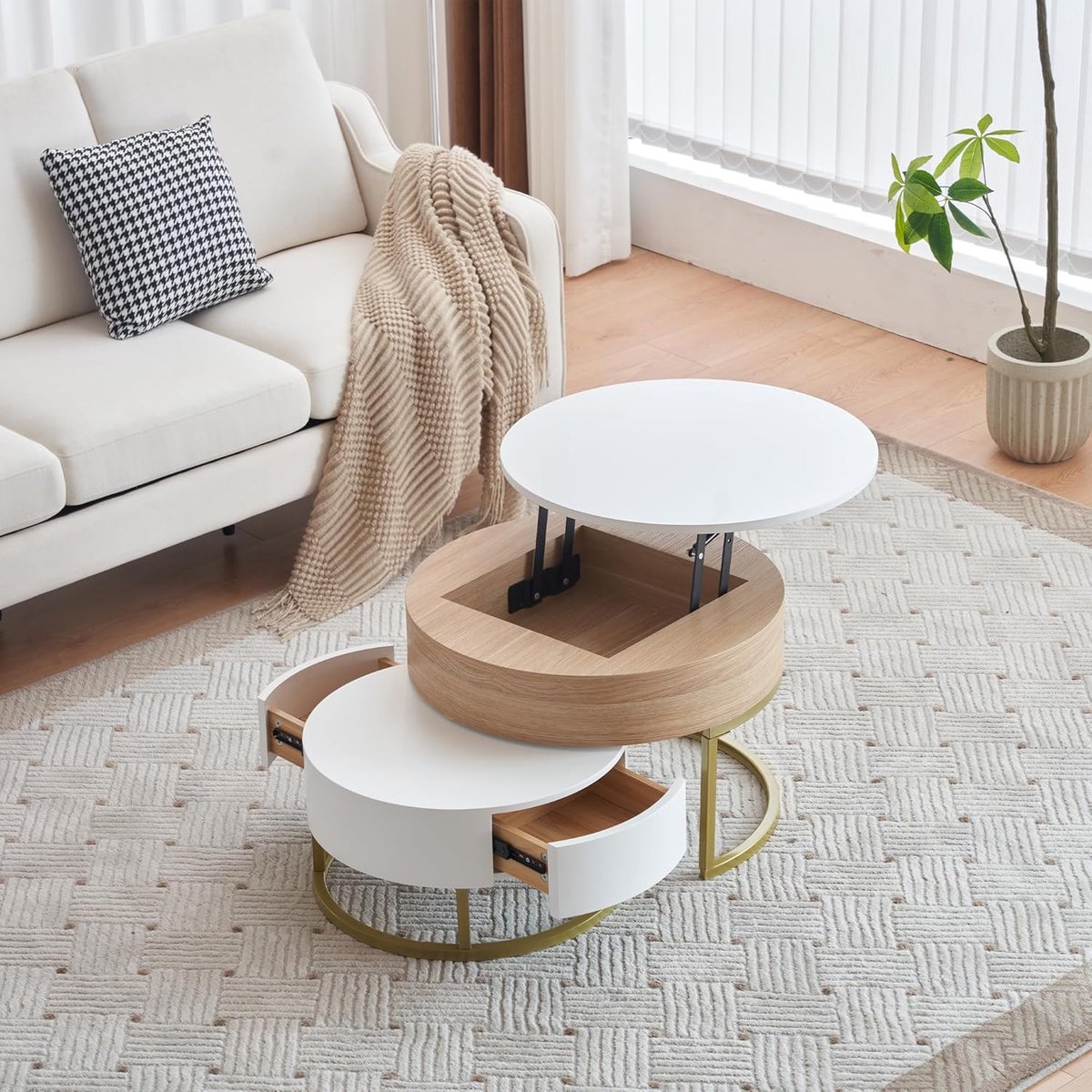 Salontafel Set van 2 Rond 70/50 x 35/45,5 cm – Moderne Nesttafels met Artistiek Tafelblad – Woonkamertafel & Bijzettafel – Luxe Design Coffee Tables voor Woonkamer, Balkon, Slaapkamer en Lounge – Mobili Bella