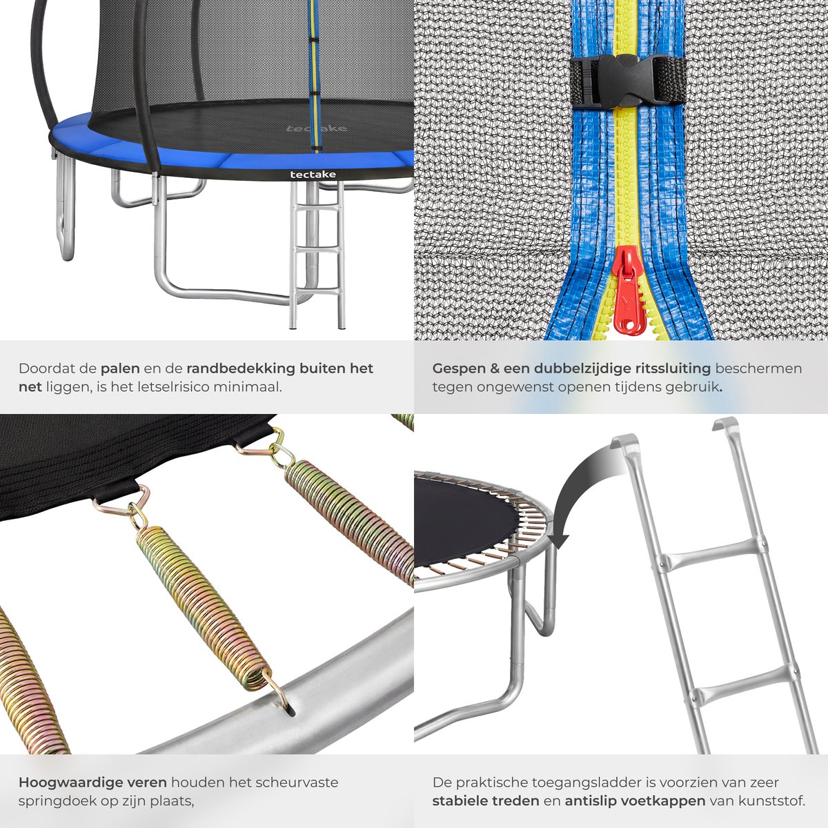 tectake® Trampoline met Veiligheidsnet en Trap - 366 cm - Veilig en Stevig voor Buiten - Tuintrampoline - Fitnesstraining - Kindertrampoline — afbeelding 6