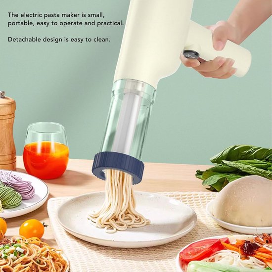 Elektrische Pastamaker - Noodle Maker Apparaat - Zelf Pasta Maken - Draadloos Oplaadbaar - 6 Vormschijven - Wit — afbeelding 2