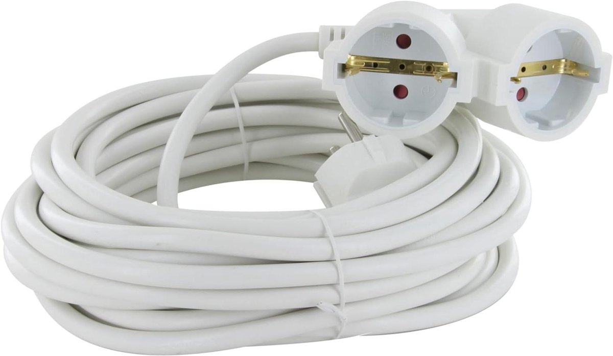 Verlengsnoer Dubbele Kop - Extra Stopcontact - Apparaten Aansluiten - Dubbele Mogelijkheden - 5 meter - Wit