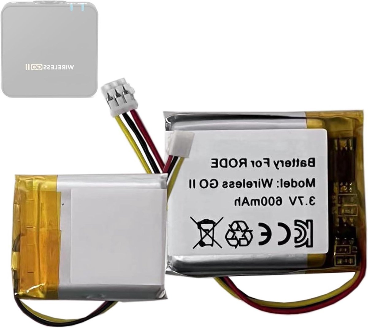 Reservebatterij - Oplaadbare Batterij - Draadloze Microfoon - Hoge Capaciteit - 600mAh - Zwart