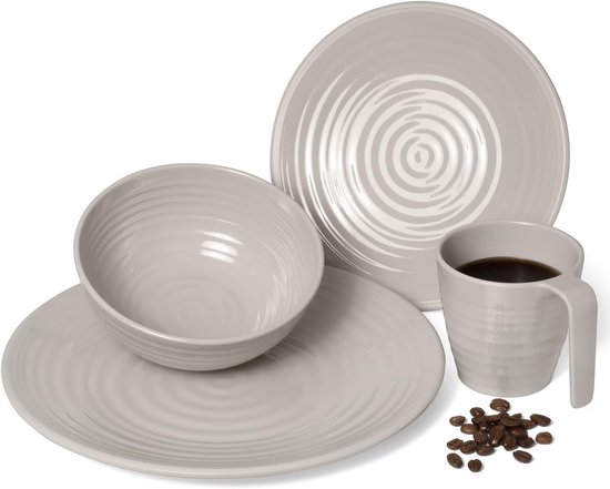 Kampeer Servies Set - Picknick Tafelgerei - Buiten Eten - Bijna Onbreekbaar - Voor 4 Personen - Koffie Design — afbeelding 4
