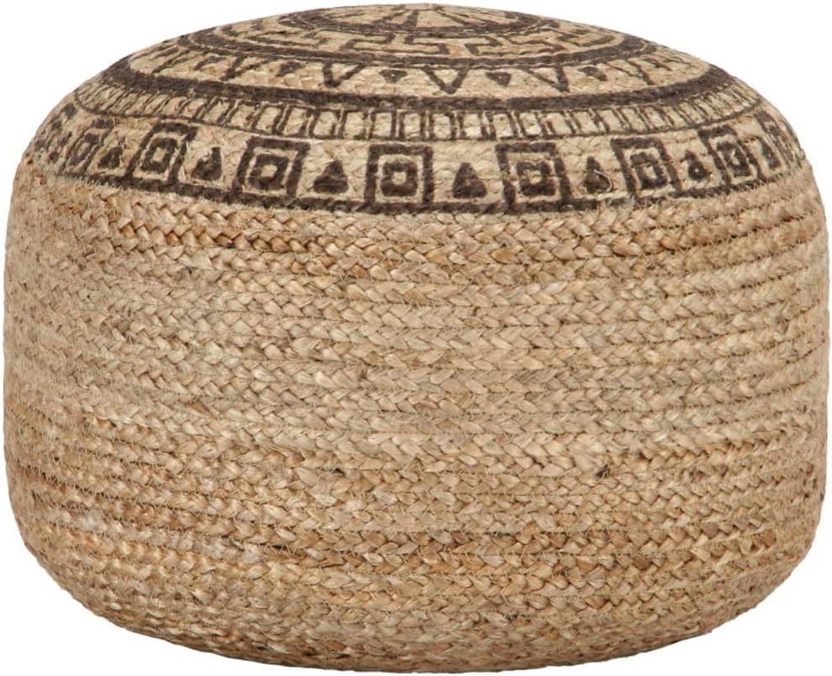 Zitpoef van Jute - Voetenbank Poef - Ontspannen Zitten - Handgemaakt Gevlochten Patroon - 45 x 30 cm - Bruin