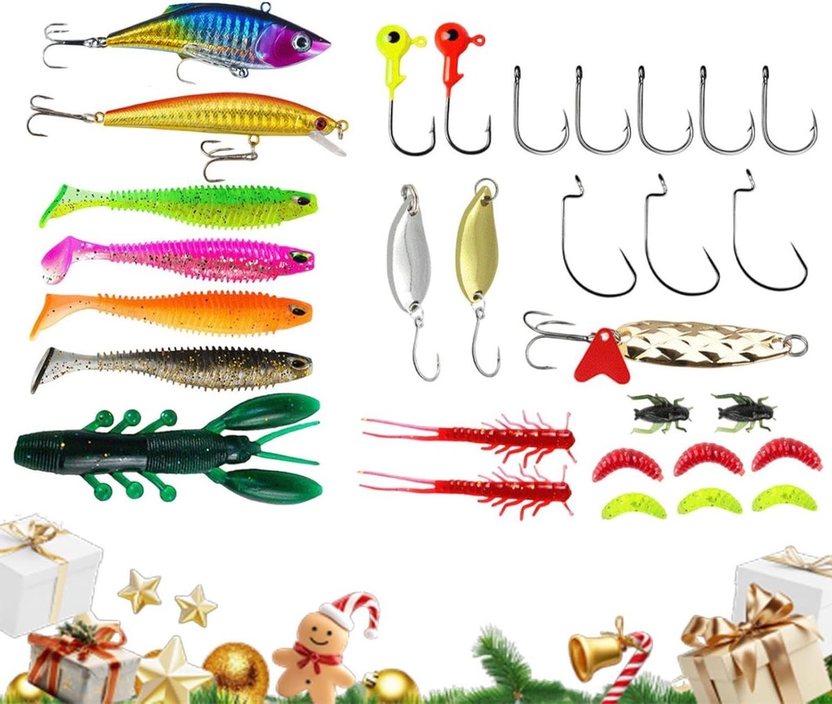 Baars Aas - Kerstmis Kleine Zweemaas,Zoetwater Forel Baars Kunstaas Set - Voor Zoutwater Meer Boot Meer Rivier Kayak Oever Forel Zalm Meerval Vissers En Hengelaars