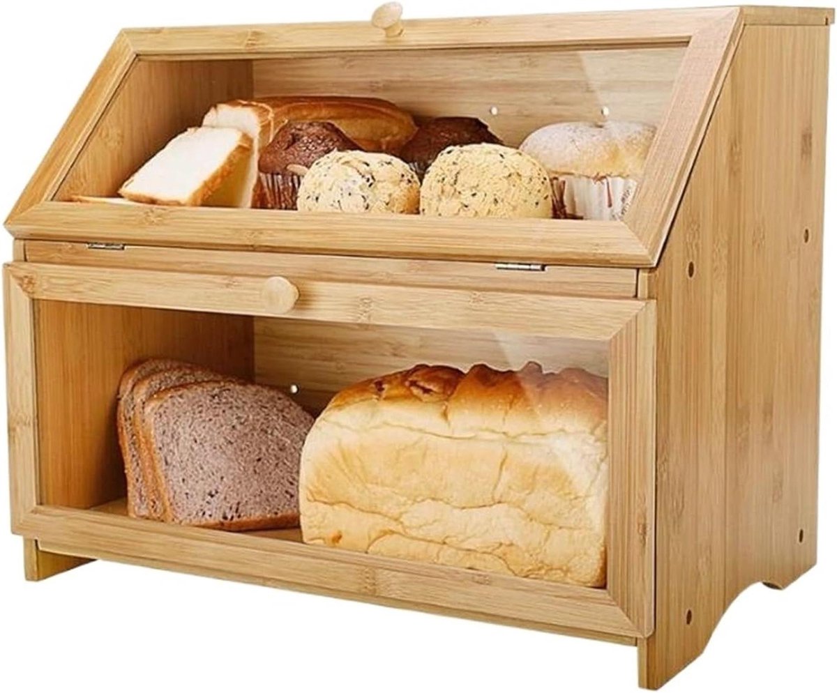 Broodtrommel Keuken Brooddoos Opslag Brood Bewaren Met Ventilatie Dubbele Laag Houtkleur