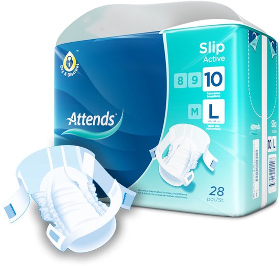 Attends Slip Active maat L, 28 stuks. Verpakking en een losse slip.