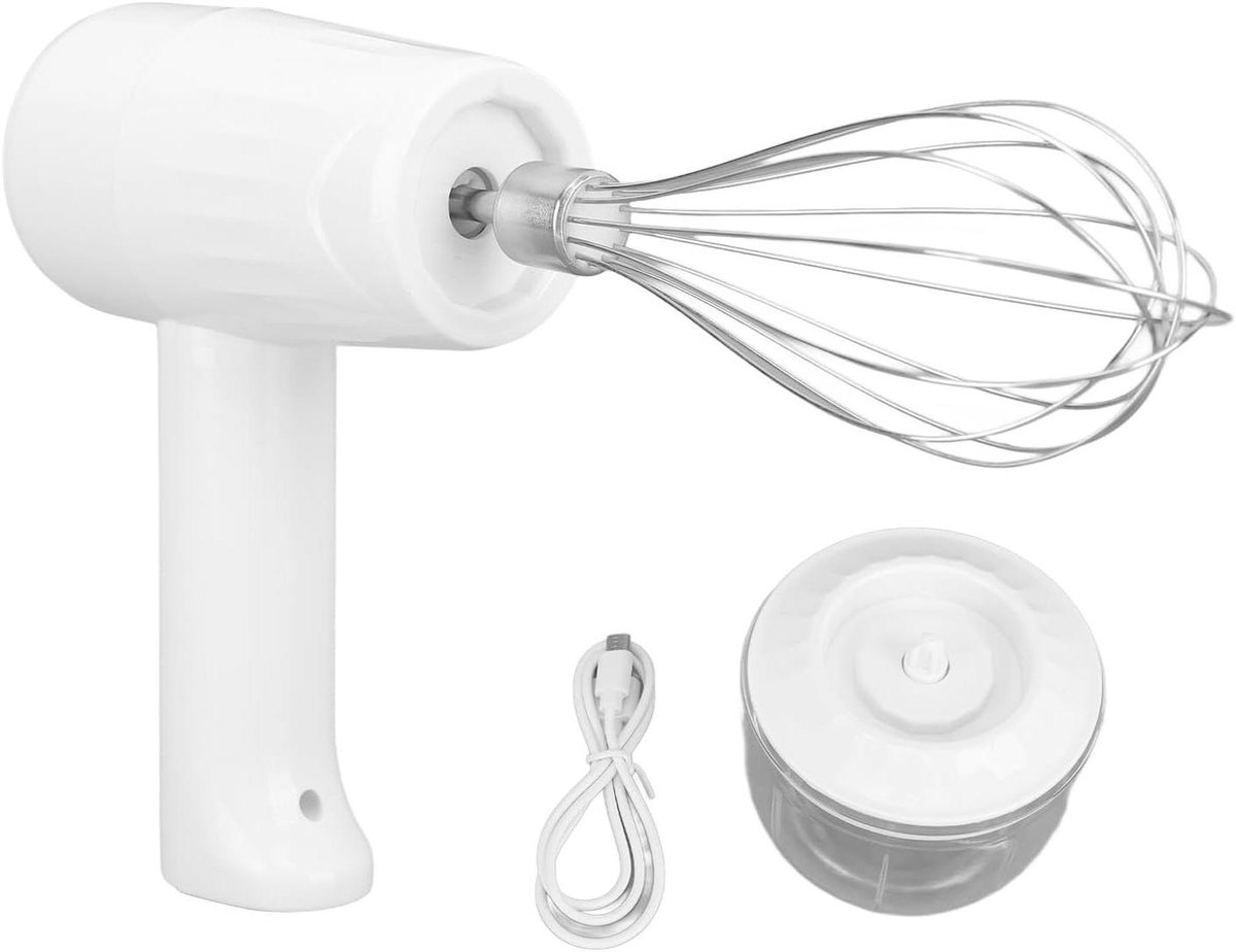 Elektrische Handmixer - Keukenmixer Draadloos - Snel Ingrediënten Mixen - Multifunctionele Chopper - 360g Lichtgewicht - Wit