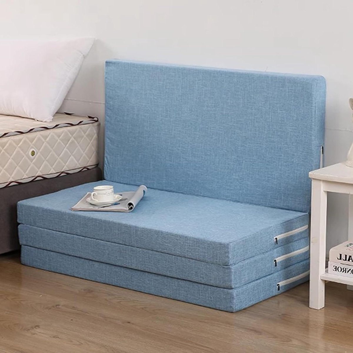 Opvouwbare Matras - Logeerbed Slaapbank - Comfortabel Slapen - Wasbare Hoes - 200x100x8cm - Azure