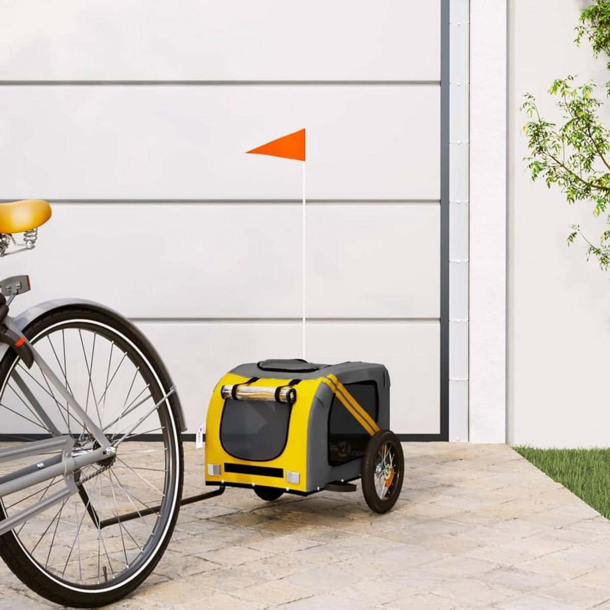 Fietskar Huisdieren - Hondenkar Aanhanger - Veilig Vervoer - Robuust IJzeren Frame - 124 cm Lengte - Geel Grijs