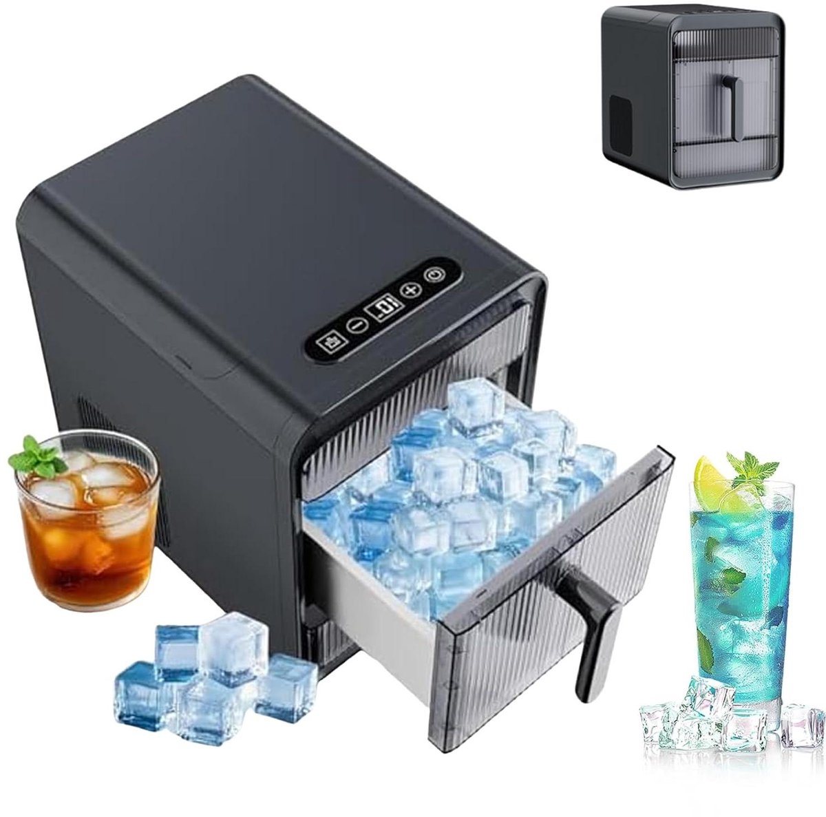 Aanrecht IJsmachine - Draagbare Ijsmaker - Drankjes Koelen - Zelfreinigend - 12 ijsblokjes - Zwart