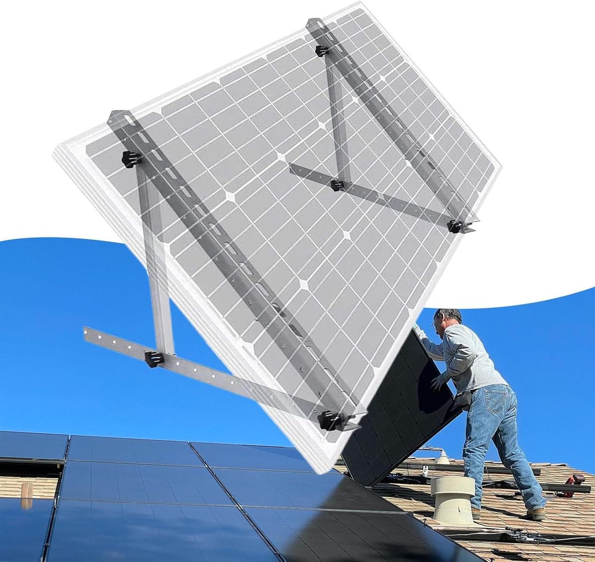 Zonnepaneel Tilt Stand - Verstelbare Beugel - Dak Installatie - Driehoekige Steunstructuur - Aluminium Legering - Grijs