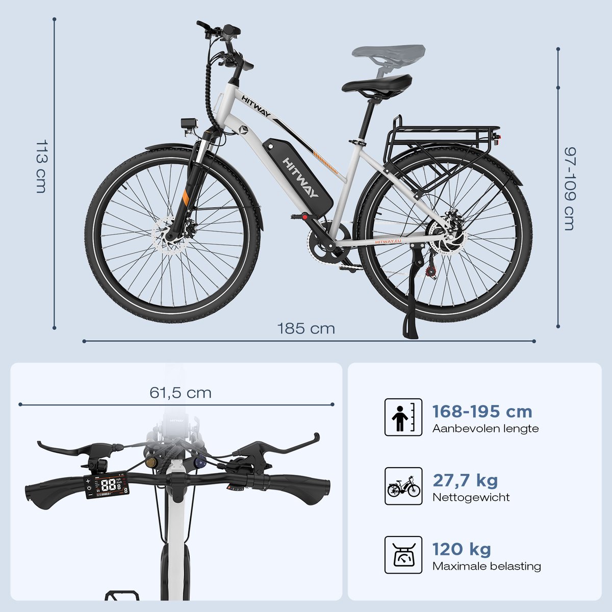 Hitway Elektrische Fiets BK27S - 28 Inch City Commuter EBike met Afneembare 36V 13Ah Lithium Batterij - Damesfiets - E-Bike met 250W Motor - 7 Versnellingen – foto 8