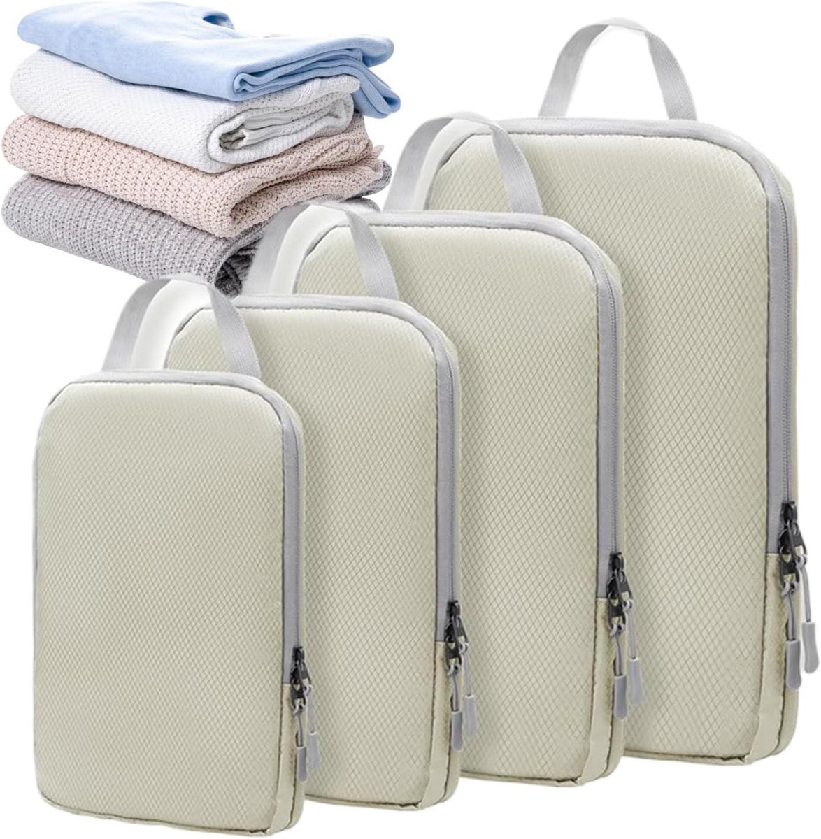 Compressie Packing Cubes - Reis Tassen - Bagage Organiseren - Ruimtebesparend Ontwerp - 4 Stuks Set - Grijsblauw