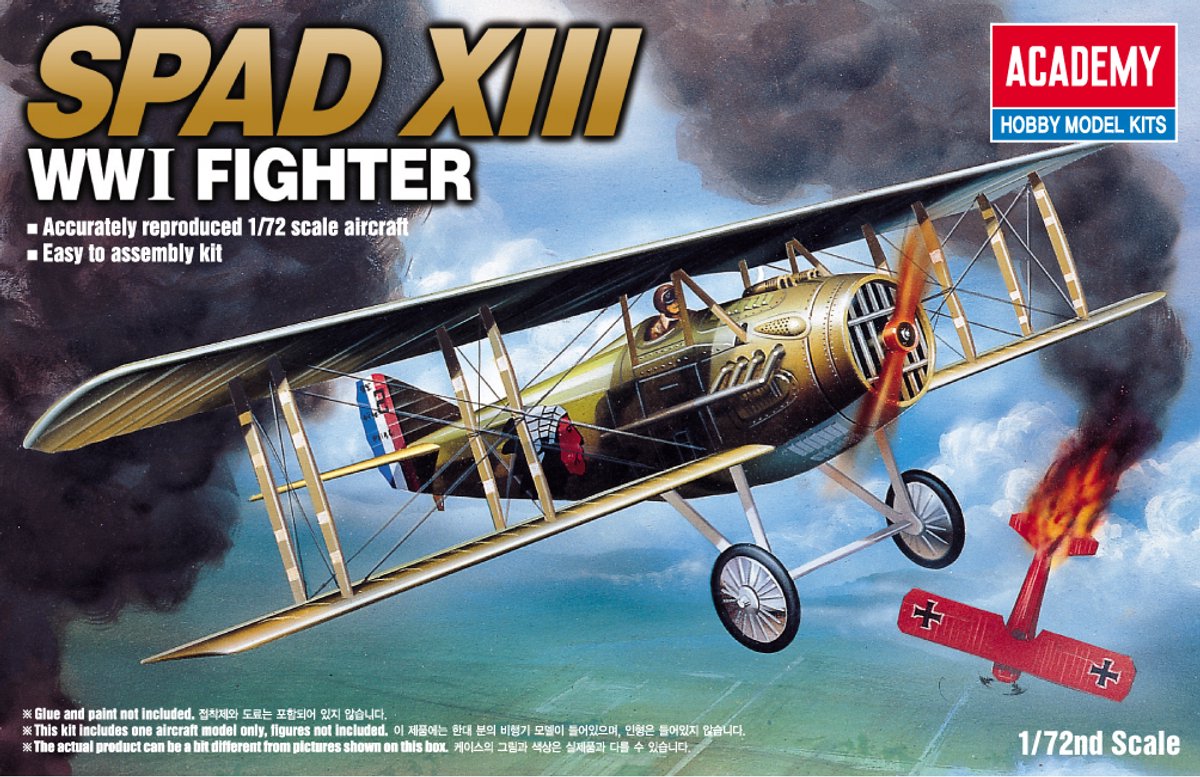 Academy Modelbouwpakket Vliegtuigen - 12446 SPAD XIII WWI Fighter - Frans Propellervliegtuig Plastic - 1:72 - Modelbouw