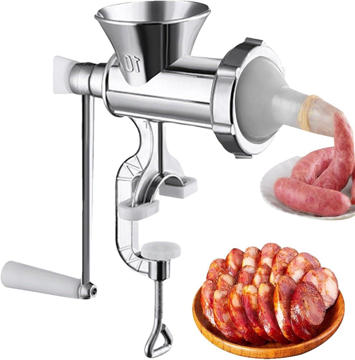 Worstvuller - Vleesmolen accessoire - Zelf worst maken - Robuuste aluminiumlegering - 28 x 26.5 cm - Zilverkleurig