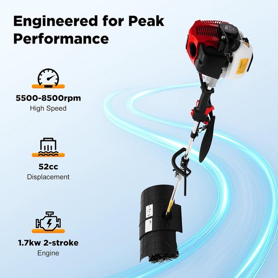Veegmachine Benzine - Buitenveger Motor - Terrassen Reinigen - Krachtige 2-takt Motor - 52 cm Werkbreedte - Rood Zwart — afbeelding 3