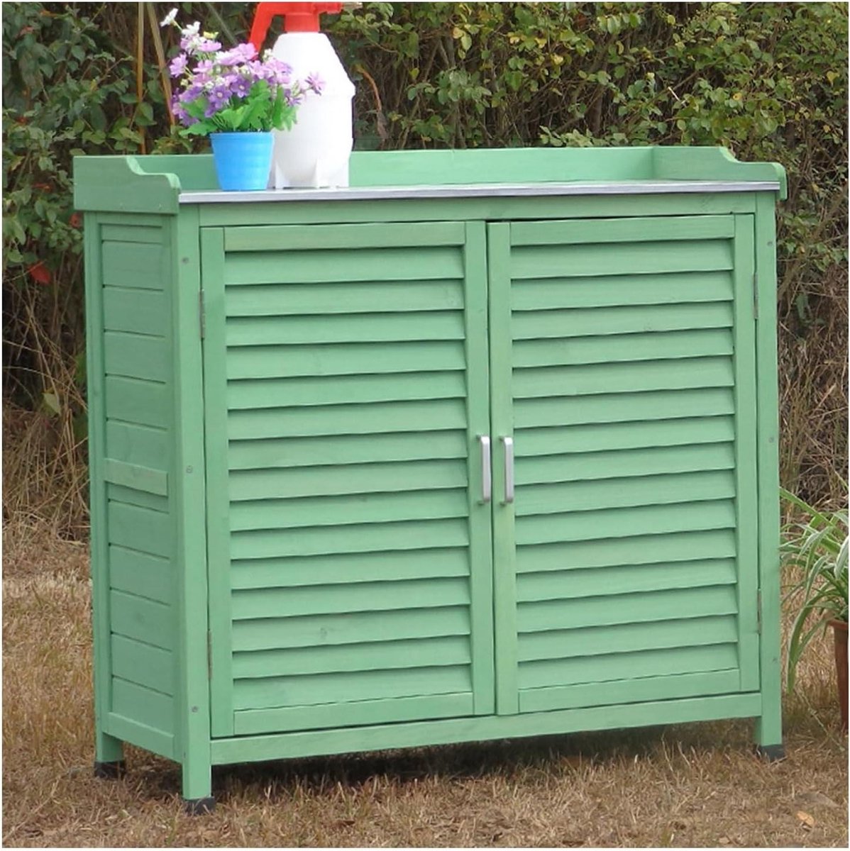 Tuinkast Houten Opbergkast - Buitenopberger Garderobekast - Tuinspullen Opbergen - Weerbestendig Gegalvaniseerd Dak - 965 x 425 x 938 cm
