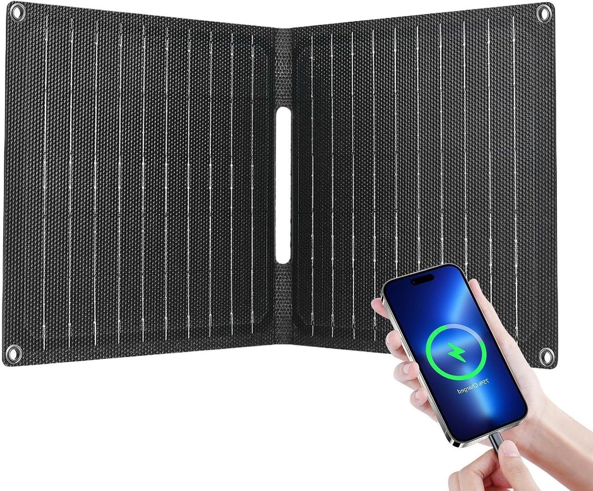 Zonnepaneel Oplader - Draagbare Energie - Outdoor Opladen - IP65 Waterdicht - 30 Watt - Grijs