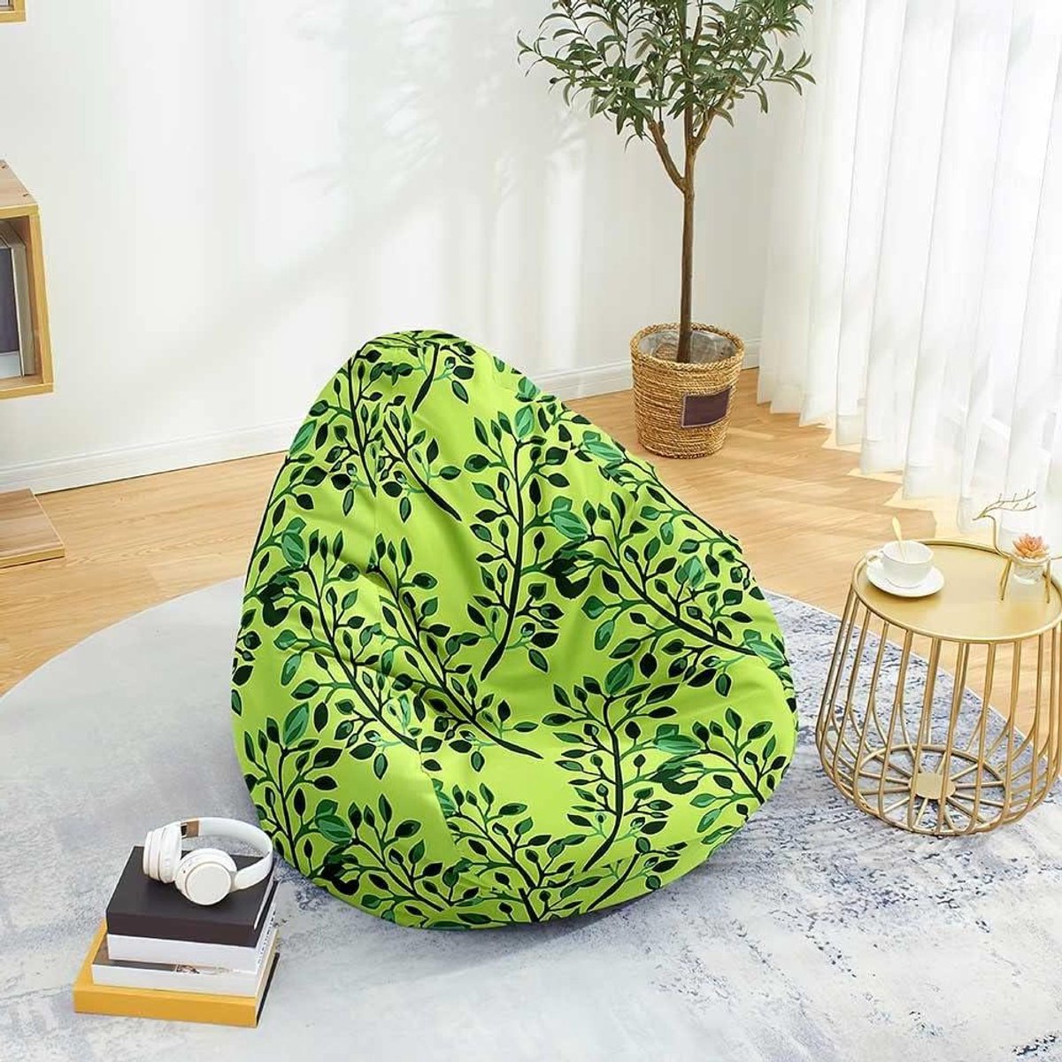 Zitzakhoes - Opbergzak Stoel - Ontspannen Zitten - Hoge Rugleuning - 80x90 cm - Geel