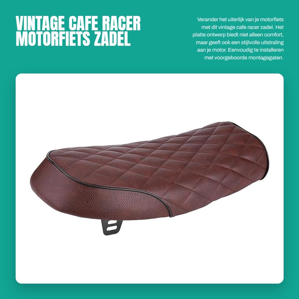 Dailygoods- Motorzadel Platte Retrostijl - Antislipfunctie - Vintage Racer - Waterdicht - Eenvoudig te Installeren - Geschikt voor Café Racer - Motorzitting