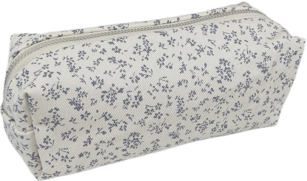 Dailygoods- Etui Uniseks - Kleine Cartoontas - Sleuteltas/Make-uptas - Wit - Corduroy Canvas - 19,5x8x7 cm - Pennenetui