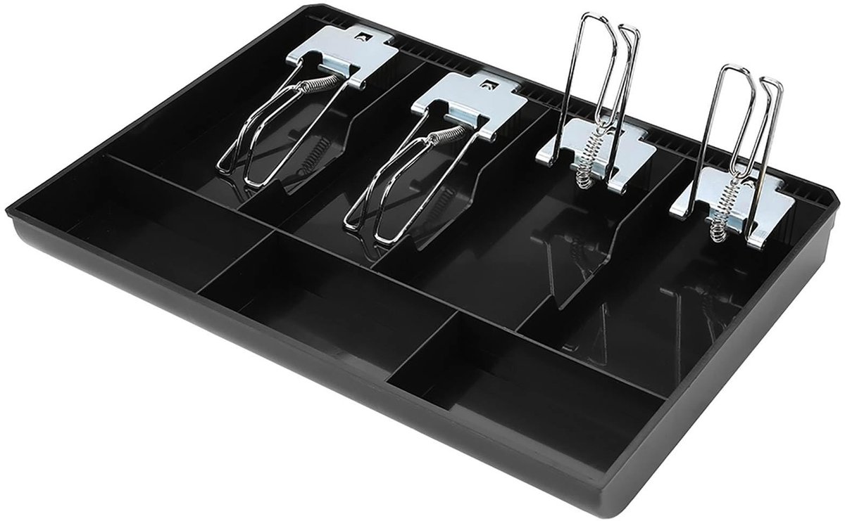 Dailygoods- Kassalade met insteekvak en metalen clip - 4 bankbiljetten - 3 munten - Petty Cash - Geldopslag - Professioneel ontwerp - Geldlade