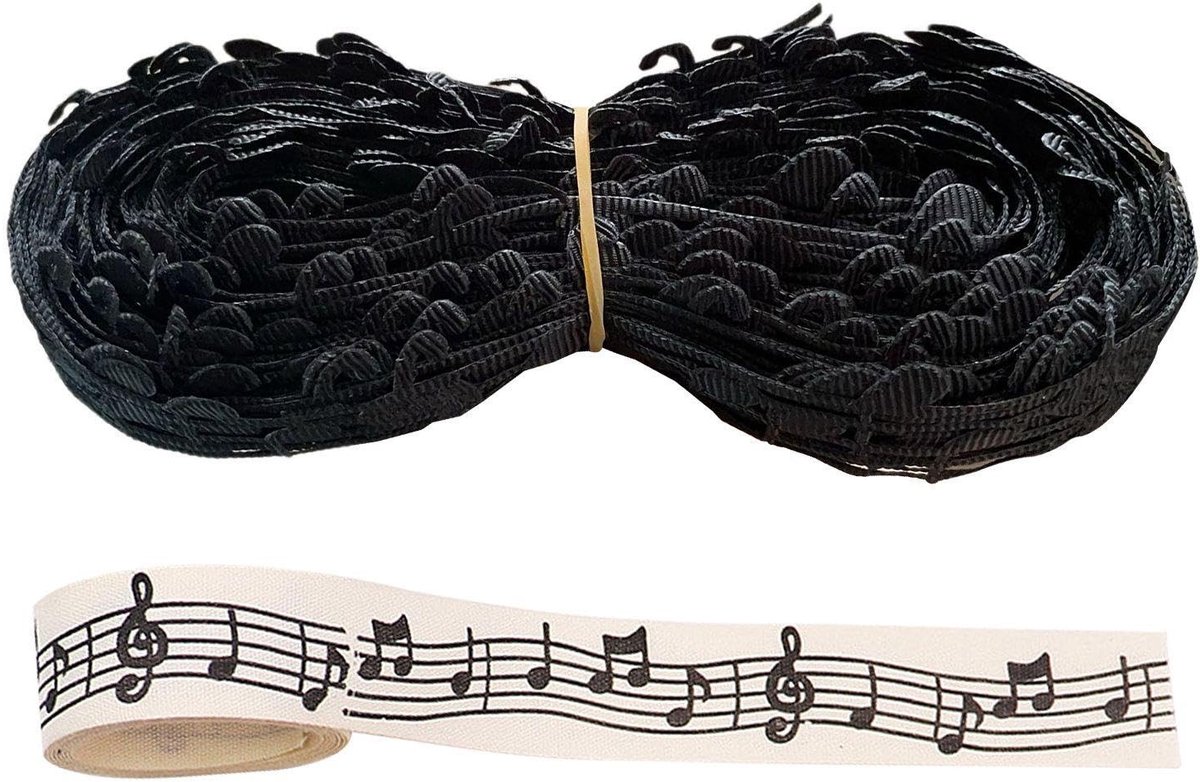 Dailygoods- Muzieknoot Tape - 10 Meter Polyester - Katoen/Linnen Riem - Decoratie - Verpakking - Creatief Gebruik - Duurzaam Materiaal - Decoratietape