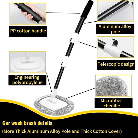 Car Wash Brush, 15 Degree Curved Truck Washing Brush - Telescopic Scrubber Mop for Exterior Roof Windshield Boat Vehicle Floor Window Truck Cleaning — afbeelding 2