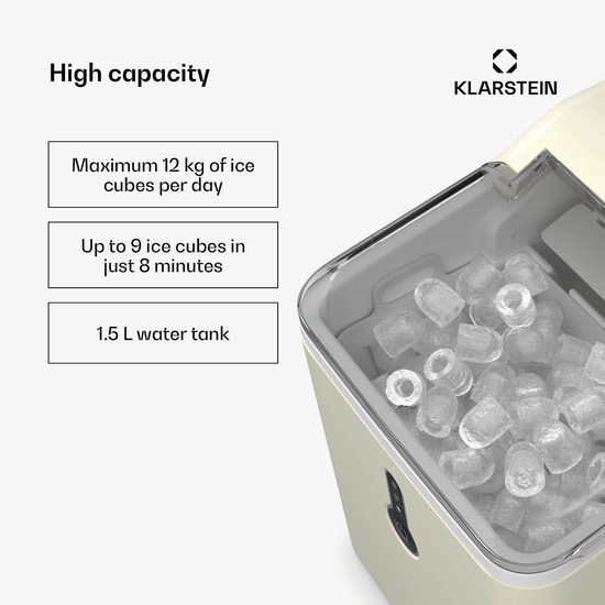 Klarstein IJsblokjesmachine ChillOut - 12 kg/dag - 9 ijsblokjes binnen 8 minuten - 120 watt - watertank - 120 cm - voor Bar voor Feest - LED - Mobiel - Ice Maker Ice Cube Maker IJsmaker IJsblokjesmaker Eismaschine van Klarstein — afbeelding 2