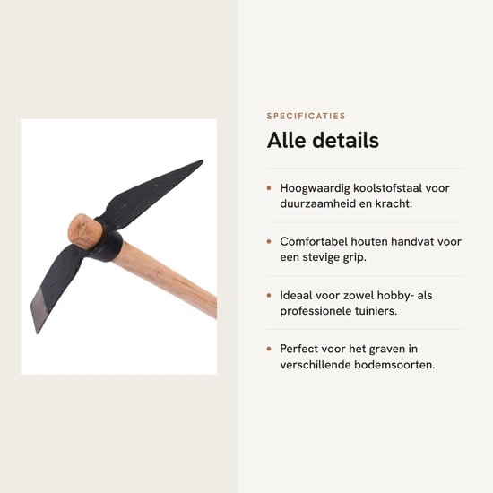 Dailygoods- Tuinhouweel Hoog Koolstofstaal - Tuinspike - Houten Handvat - Dubbele Hoofd Pick - 400 mm - Sterk en Duurzaam - Tuinschoffel van Dailygoods — afbeelding 3