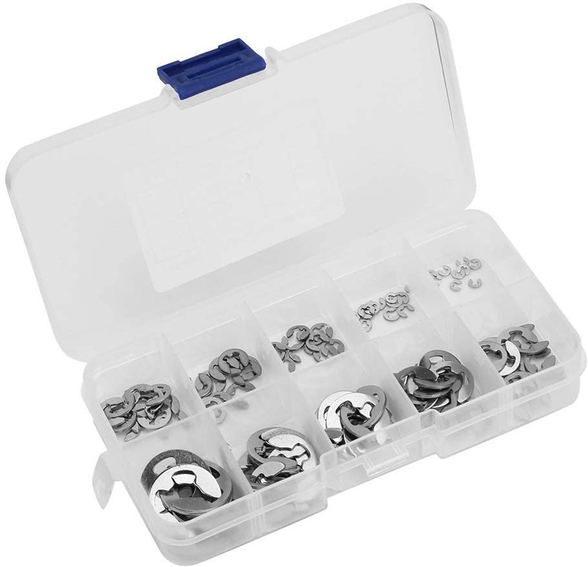 Dailygoods- Borgringen Assortiment - 120 Stuks - 304 Roestvrij Staal - Corrosiebestendig - Oliebestendig - Opbergdoos 13,2 x 7 x 2 cm - E-clip