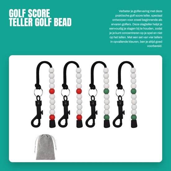 Dailygoods- Slagteller 4 Stuks - Golf Score Teller - Golf Bead Counter - Golf Shot Counter - Opbergtas - Duurzaam Materiaal - Golfscoreteller van Dailygoods — afbeelding 5