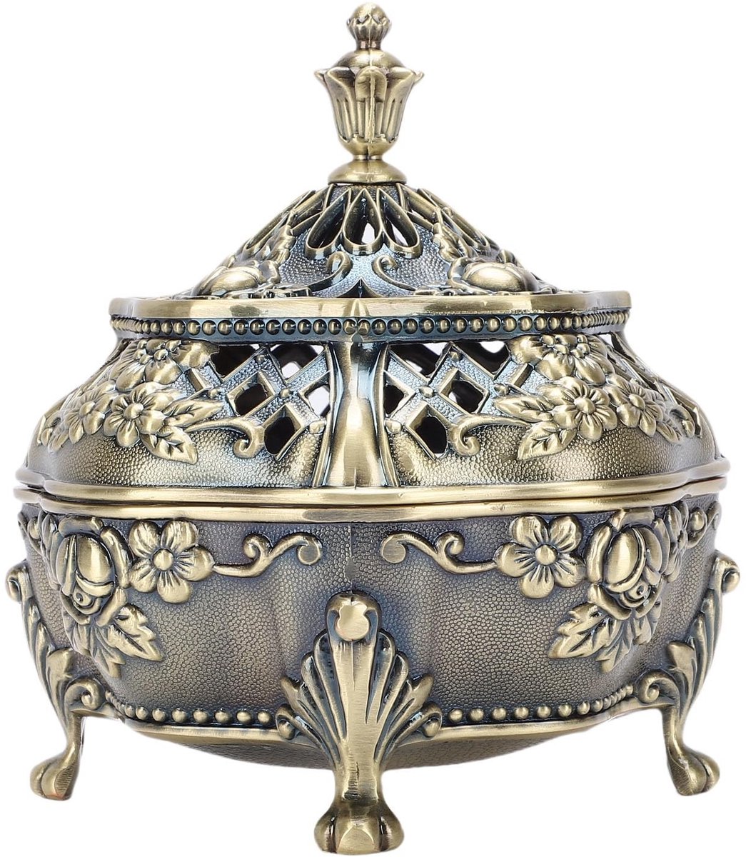 Dailygoods- Wierookbrander Elegant Vakmanschap - Wierook Houder - Antiek Messing - Voor Slaapkamers - Voor Kantoren - Met Deksel - Wierookhouder