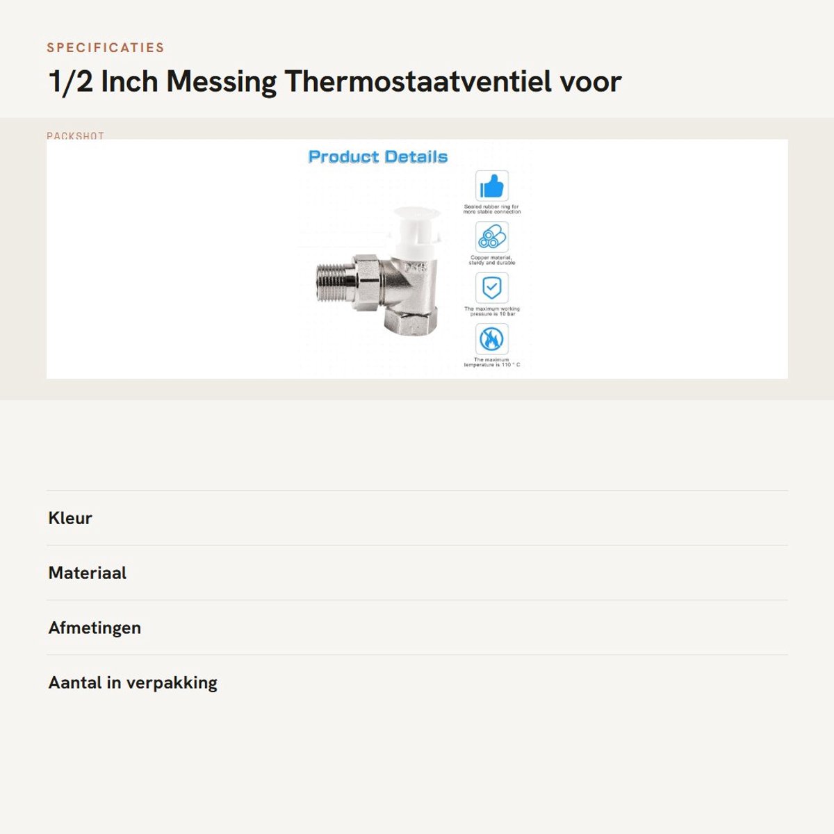 Dailygoods- Thermostaatventiel G1/2 - Messing 1/2 inch - Radiatorventiel - Doorgangsventiel - Compact ontwerp - Voor nauwe ruimtes