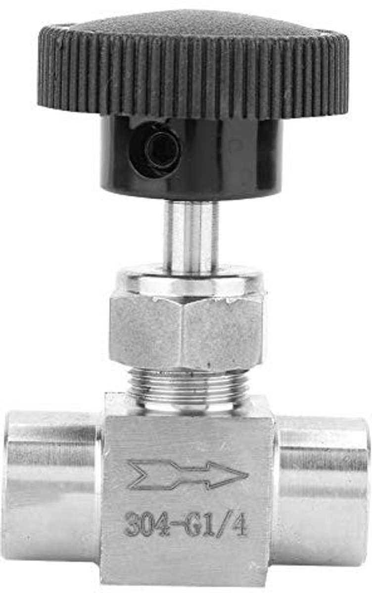 Dailygoods- Naaldklep Roestvrij Staal - Rechte Kogelkraan - BSPP Vrouwelijke Schroefdraad - Voor Hogedruk Water/Gasolie - Zwarte Hendel 1/4 Inch - Duurzame Constructie