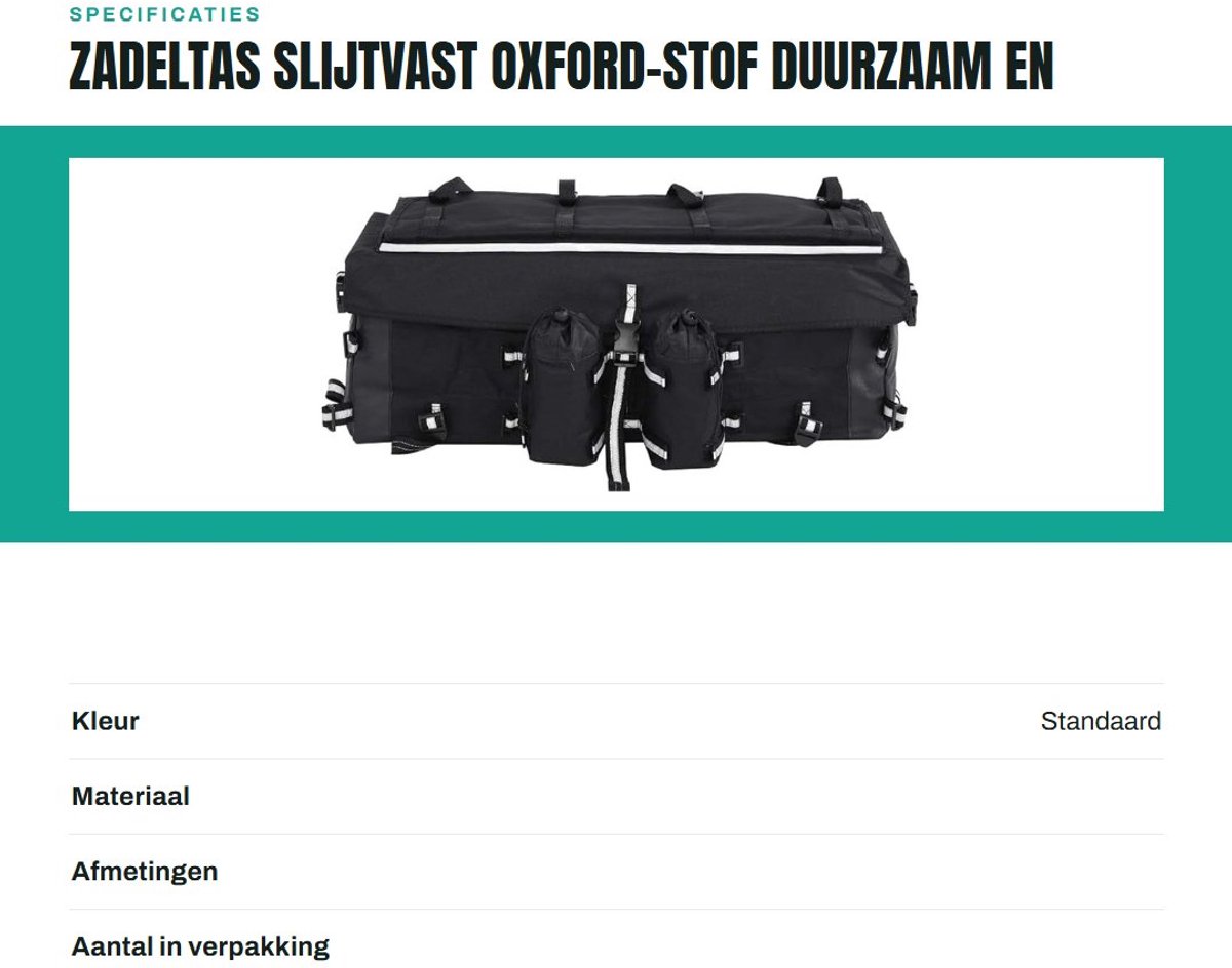 Dailygoods- Zadeltas Slijtvast - 2 Afneembare Opbergzakken - 2 Waterfleshouders - Oxford-stof - 68 x 27 x 21 cm - Duurzaam - ATV Tas
