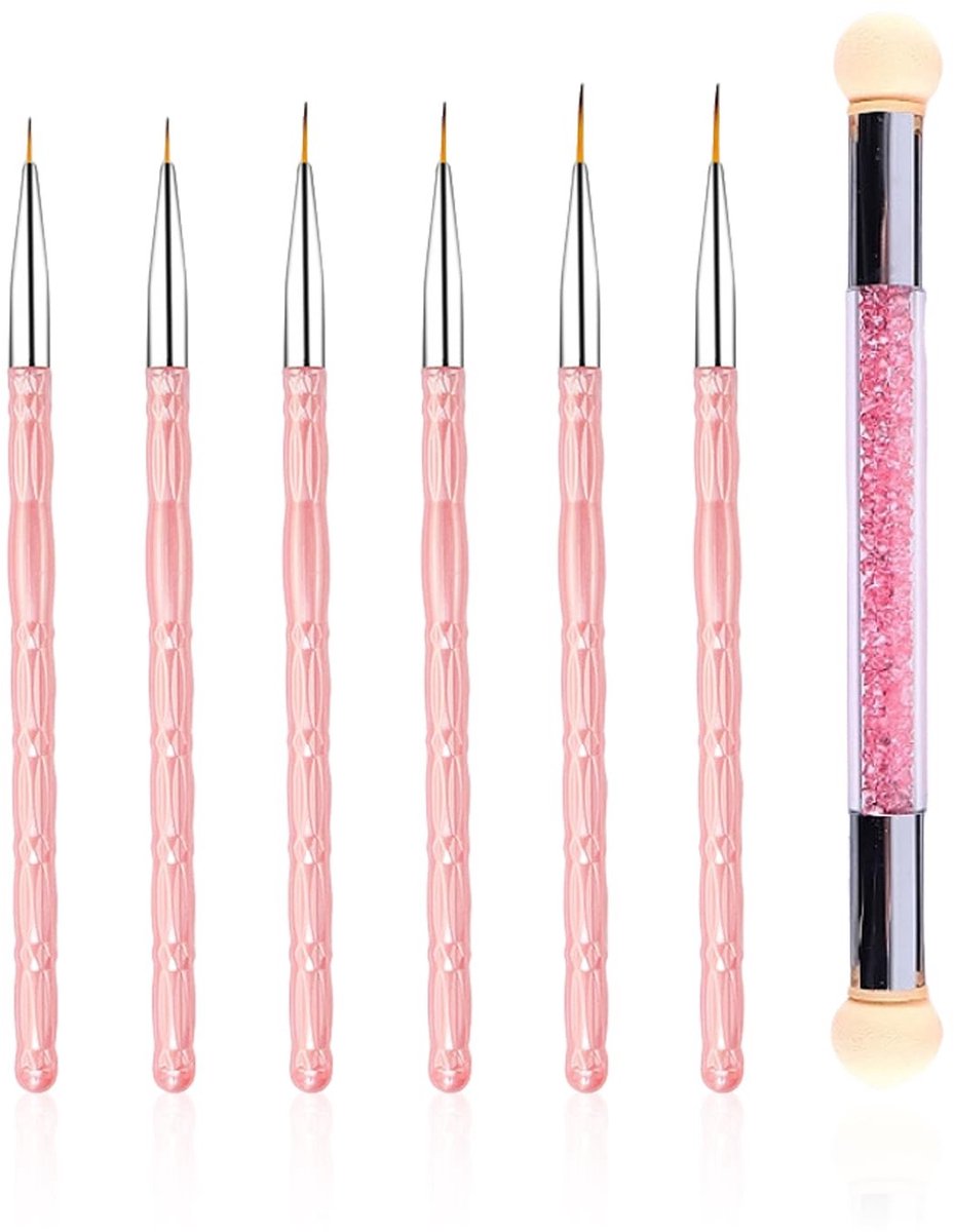 Dailygoods- Manicure Set - 6 Stuks Nagelkunst Penselen - Vervuilingspennen - Lichtgewicht Plastic - Roze - Voor Nail Art Decoratie - Nail Art Tools