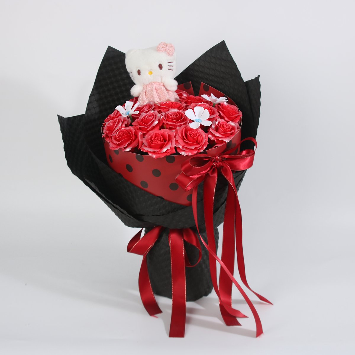 La Roselle Amsterdam Luxe Rozenboeket met Kitty Knuffel – Rode Kunstrozen Boeket