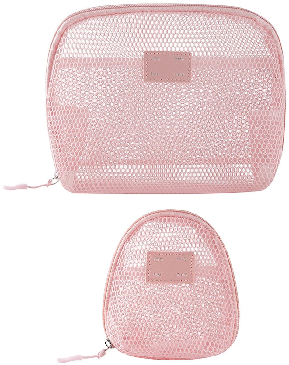 Dailygoods- Ritstas Set van 2 - Reis-toilettas - Make-uptas - Multifunctionele Toilettas - Cosmetica/Toiletartikelen - Lichtgewicht, ademend gaasmateriaal