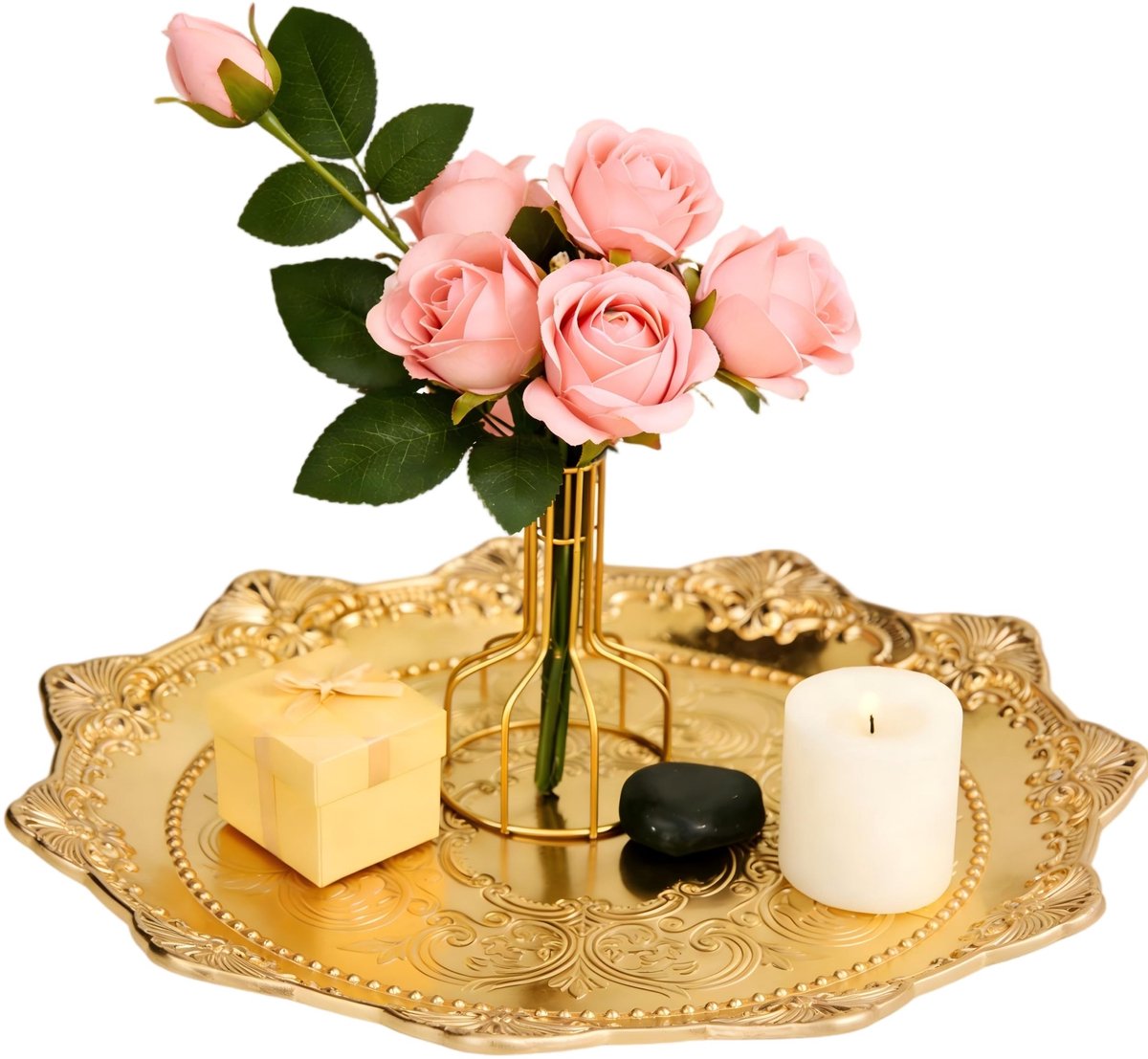 Dailygoods- Snoepblad Gouden Roestvrij Staal - Serveerschaal - Sieradenbakje - Decoratief Dienblad - Voedselblad - Glanzende Afwerking