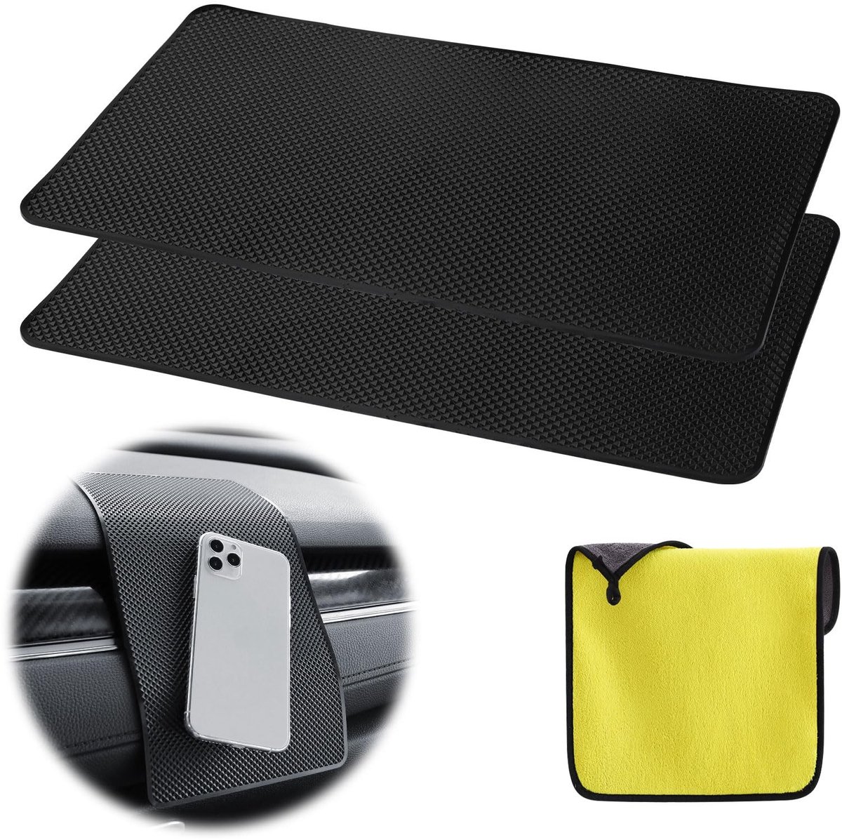 Dailygoods- Antislipmat Dashboard - 3 x Antislip Pads - Siliconen Fixeerkussen - Dubbelzijdige Reinigingsdoek - 27 x 15 cm - Zelfklevend - Dashboardpad